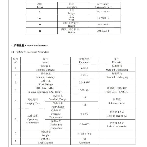 4000 Times 3.2v 230ah Rechargeable LFP Prismatic Cell For Energy Storage And Vehicle