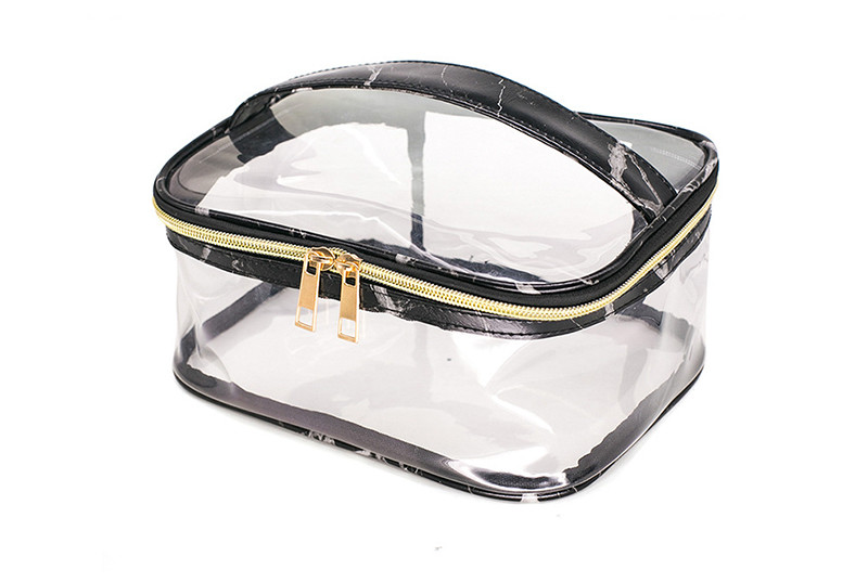 Black Travel Portable Waterproof PVC Makeup Handle Bag
