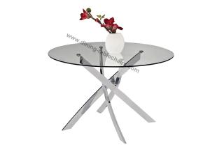 Wholesale Clear Glass Glossy Chrome Round Dining Table Dia 1.2 Meter Glossy Chromed Legs from china suppliers