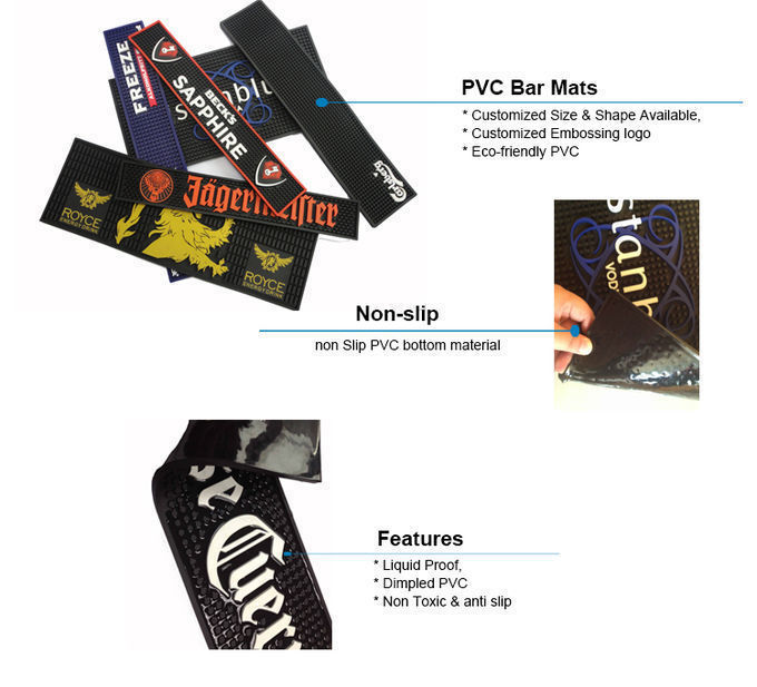 Custom Promotional Soft PVC Bar Mat Spill Mat Rail Drip Mat Bar Runner