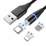 5A 3 In 1 Round Micro Magnetic Data Cable Type C Nylon Braided For IPhone