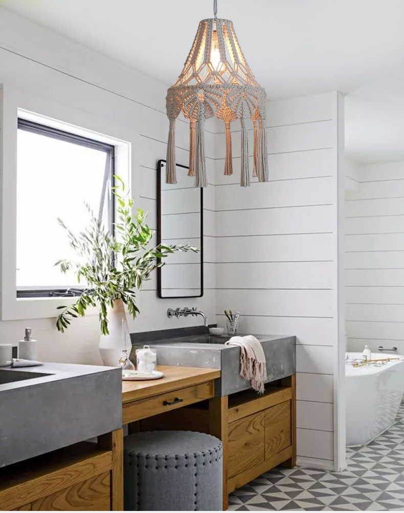 Bohemian Chandelier Hand Woven Lampshade Long Tassel Retro Decorative knitting lamp(WH-VP-216)