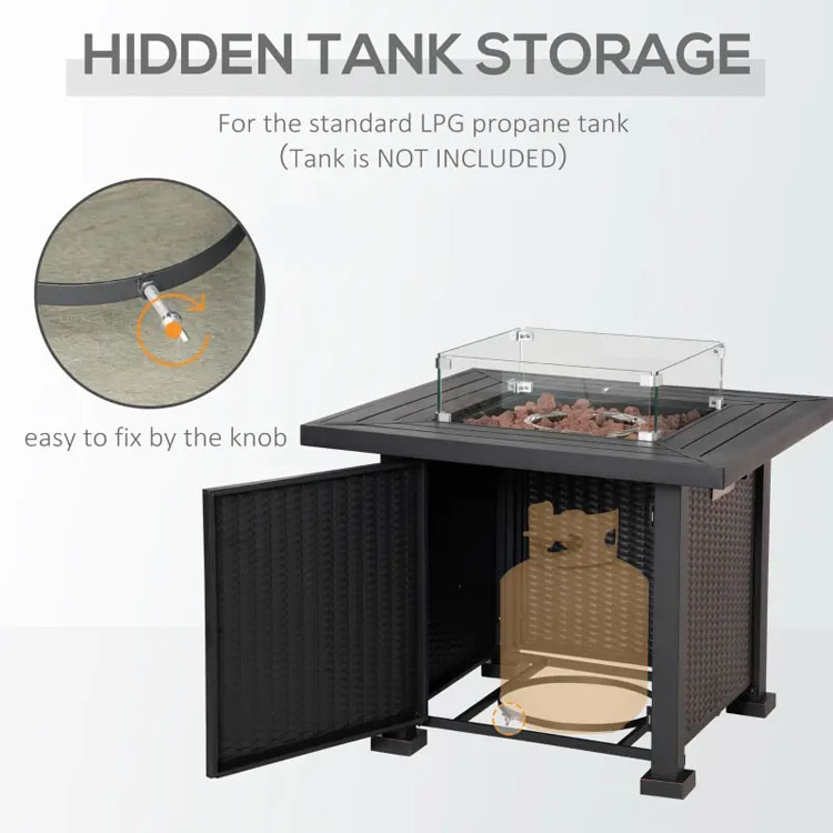 Outdoor Patio Garden Camping Fire Pit Table with Auto Ignition and Glass Wind Guard