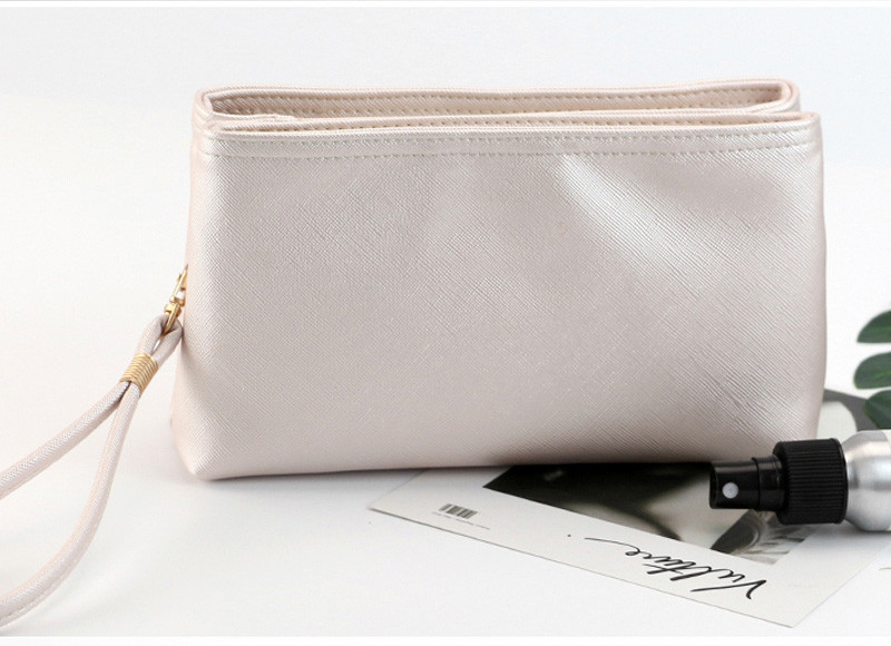 Double Zipper Travel Toiletry Cosmetic Waterproof Shiny PU Bag