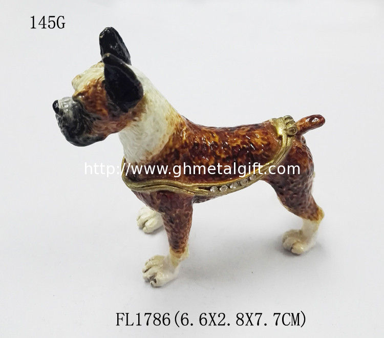 Fashion Metal Alloy Pewter Crystal Enamel Dog Trinket Jewelry Box
