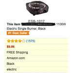 Amazon Best Selling 750/1000 Watt Single Buffet Burner Electric Hot Plate, Black