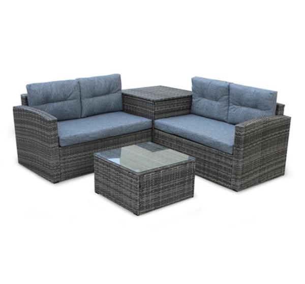 L Shape Pe Rattan Sofa Conversation Sectional Sofa Storage Box Backyard Porch