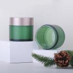 4oz Acrylic Matte Green Face Cream Jar With Golden Silver Lids
