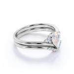 S925 Gold Natural Pear Shape Cz Rainbow Moonstone Ring Boho Wedding Set