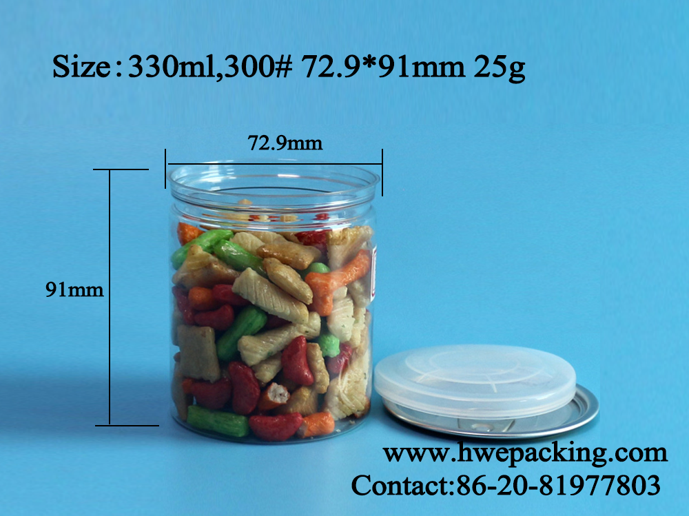 300# 330ml Clear Plastic Jar Sweets Chocolate Peanut Beans Storage With Easy Open End Lid