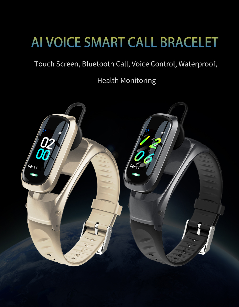 B6 NFCHealth Monitoring Smartwatch with bluetooth earphone 0.96 Inc TPU