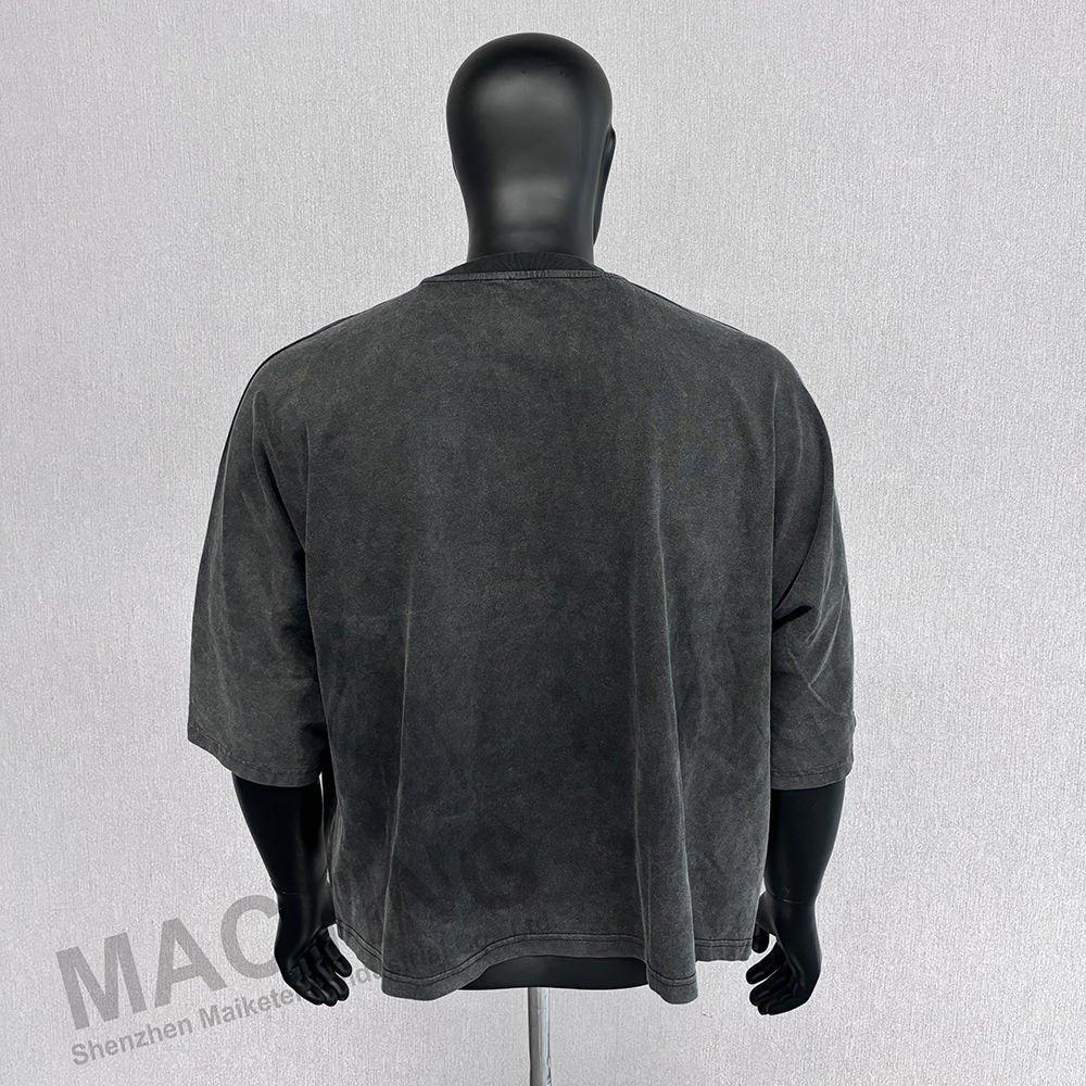 Vintage Acid Wash Boxy Cropped Printed T Shirt for Men's Custom Streetwear in Black Color