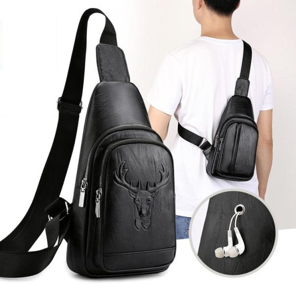 Trendy Black Leather Belt Bag for Men Crossbody Crocodile Grain Travel Fashion