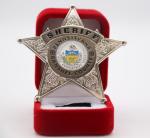 Star shape red velvet boxes short delivery time custom badge police
