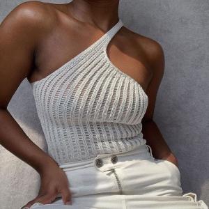 Wholesale Short Style Wool Weave Oblique Shoulder Back Heart Blouse T Shirt Woman from china suppliers