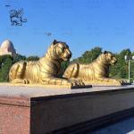 Bronze Lying Tiger Statues Metal Crafts Life Size Animal Sculpture Art Work