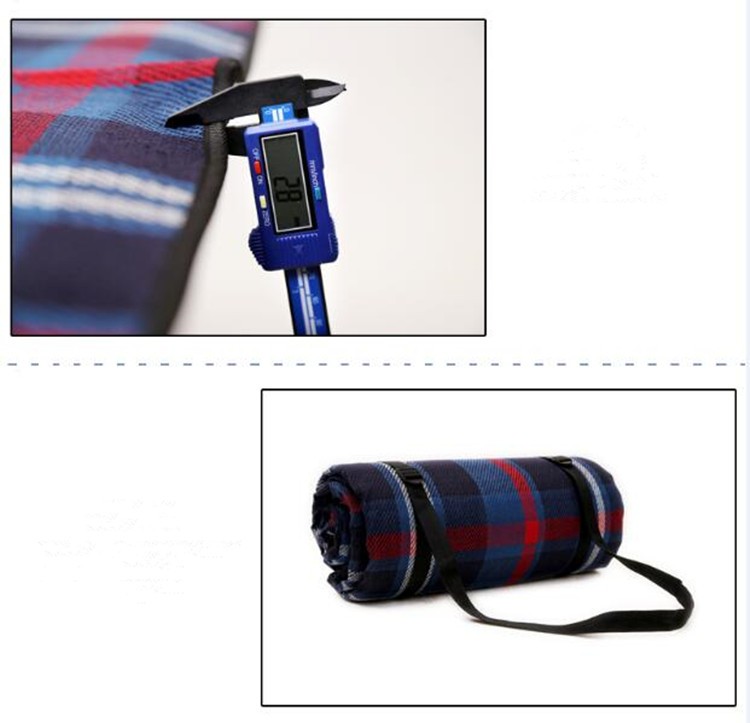 Customised logo tartan foldable camping picnic mat with waterproof PEVA backing