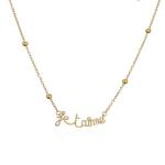 Customized 24K Gold Pendant Necklace Thin Bead Diamond Chain Letter Necklace