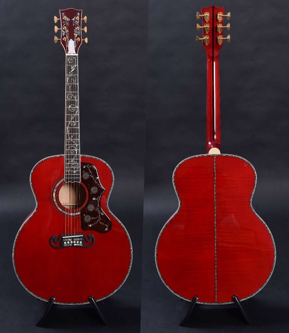 Customized acoustic guitar, 43 inch Jumbo guitar, Quilt Vine Viper red, Guitarra acustica