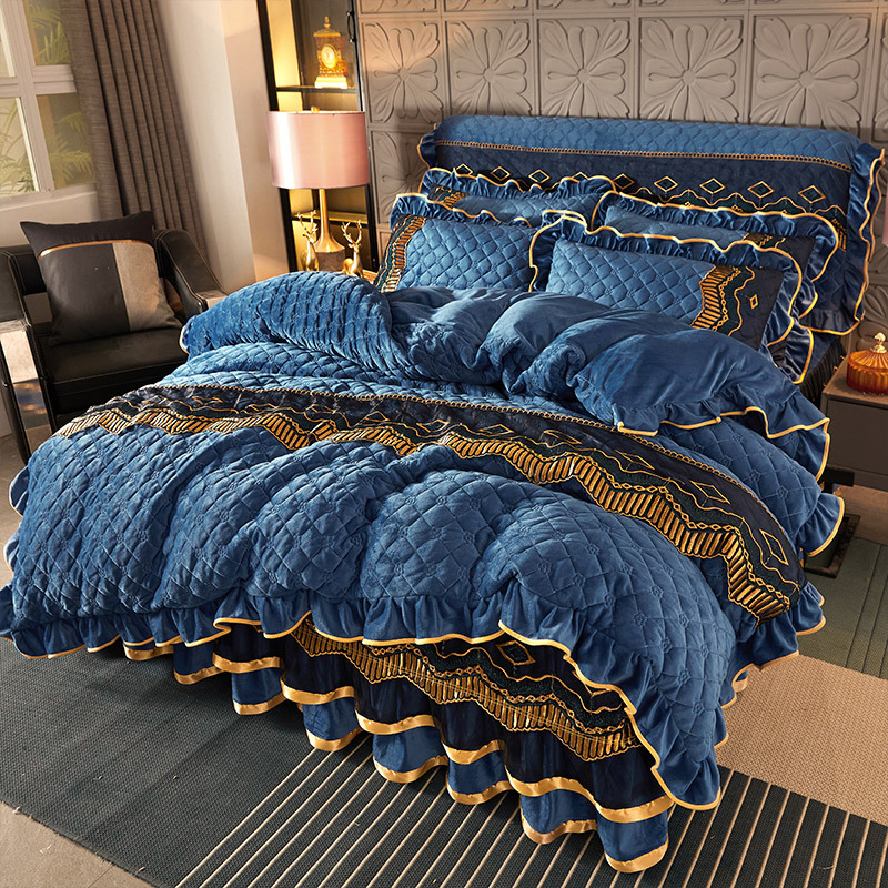 Custom Printed Bed Sheets Embroidery Lace Bed Skirt for European and American Style