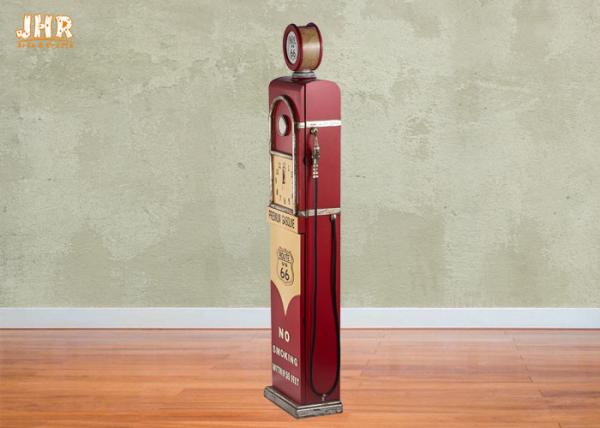 Antique Wooden Storage Cabinet Red Color Decorative Wood Floor Clock Gas Pump