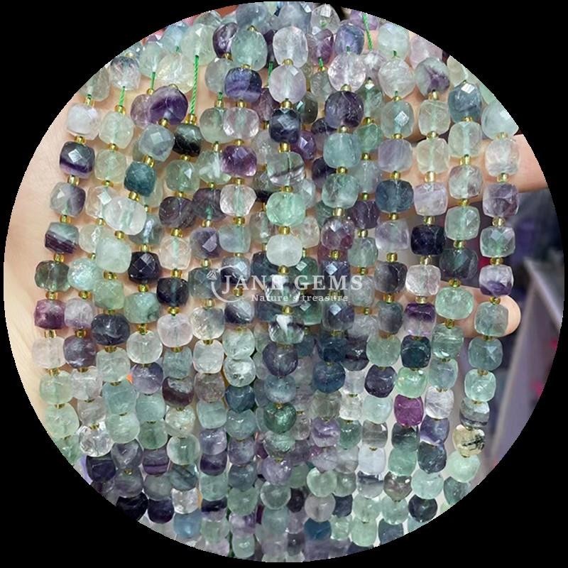Assorted Cube Shape Natural Gemstone Beads Fluorite Morganite Loose Strands Beads for Jewelry Making