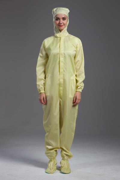 Antistatic ESD autoclavable hooded yellow color coverall with shoes cover for
