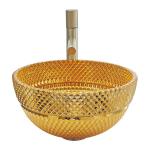 Round Glass Wash Basin 24K Gold Color Bathroom Sinks Easy Maintain