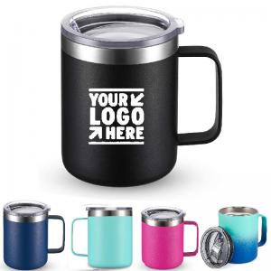 China Custom Logo Print 12 OZ YETI Stainless Steel Coffee Mug With Lid Handle Stainless Steel Travel Tumbler Cup on sale