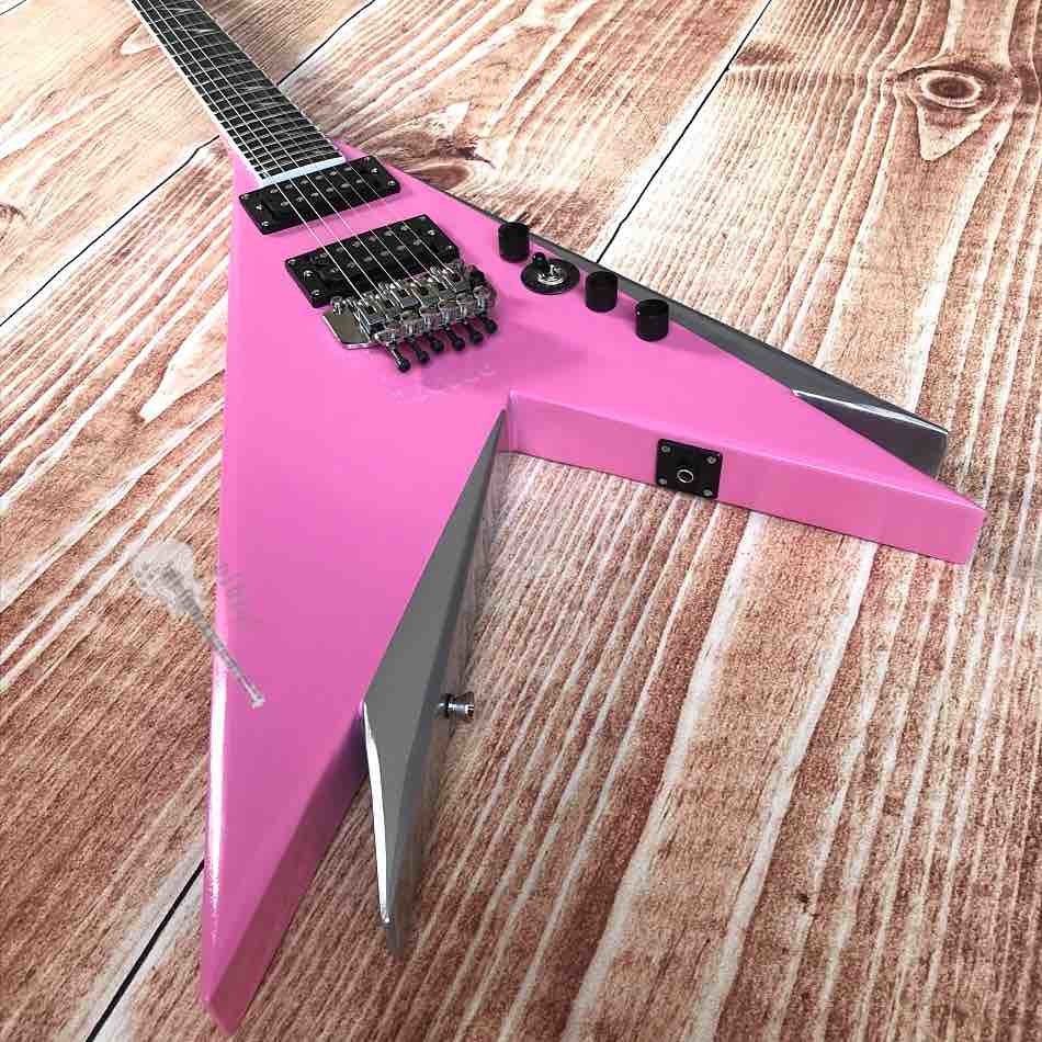 Custom Electric Guitar 2020 New Vibrato System Pink and Metallic Silver Customizable Logo Shape