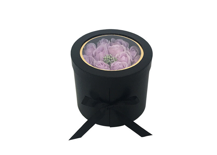 Reusable Round Black Flower Gift Box With Recycled Paperboard Material