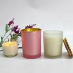 Popular Frosted White Glass Candle Jar With Wooden Lid Customized Glass Candle