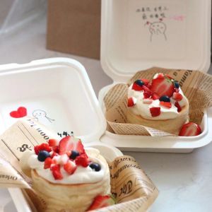 Cake Food Container Paper Box Compartment Clamshell Sugarcane Lunch Box