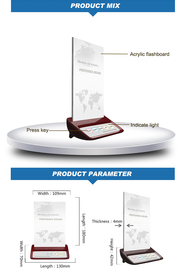 High quality wireless waiter call system restaurant menu holder call button