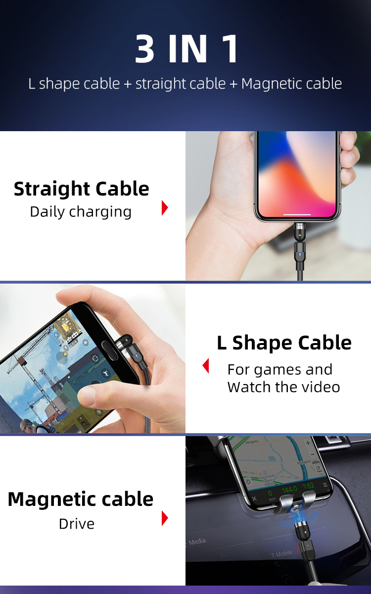 540 Degree 3A Magnetic Micro USB Quick Charging Cable