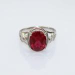 Created Oval Ruby CZ Diamonds Sterling Silver Women Ring (R122)