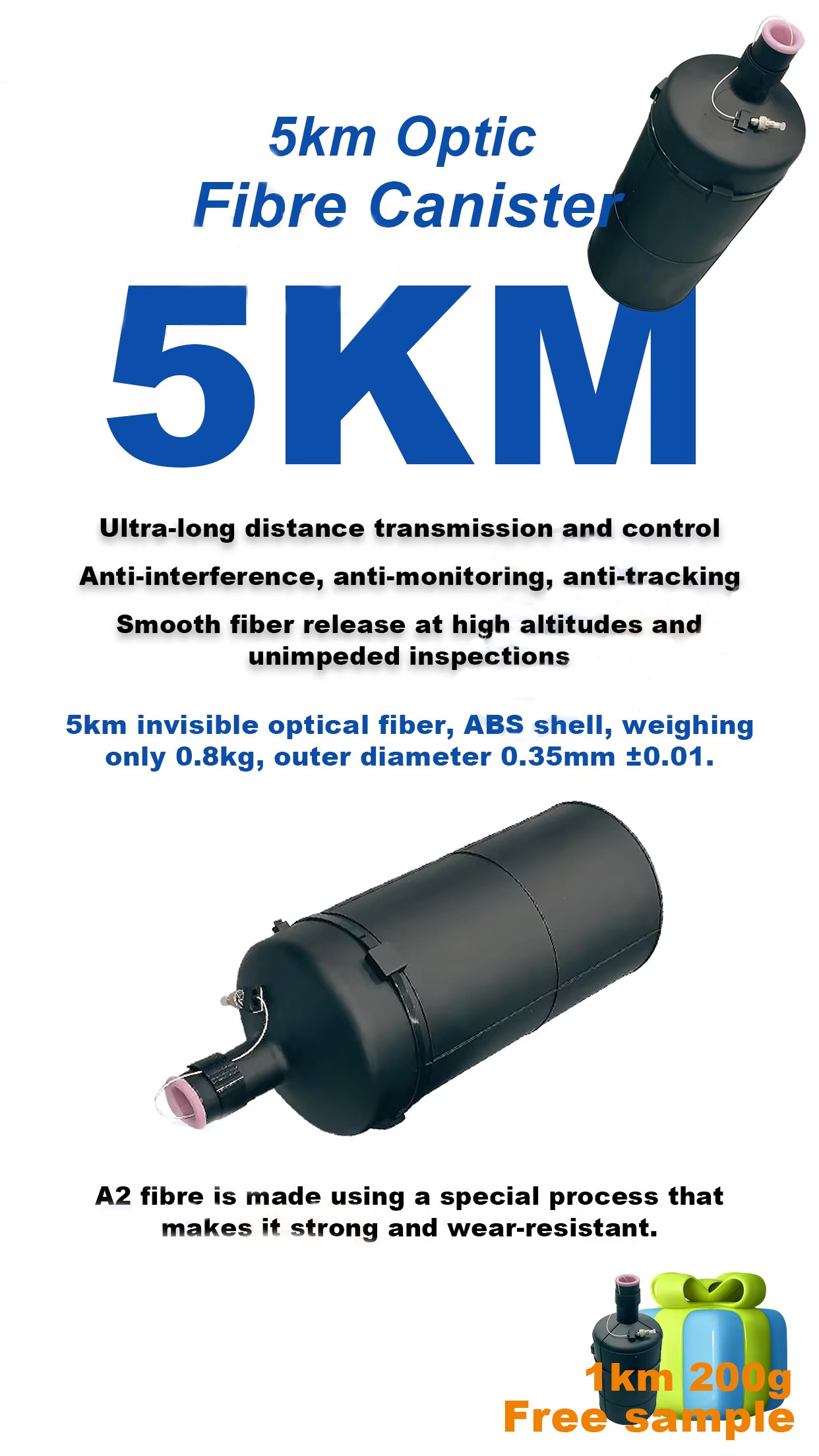FPV Invisible 10KM 15Km Optic Fiber Canister ultra-reliable Optical fiber reel 3 km with air unit and ground side unit