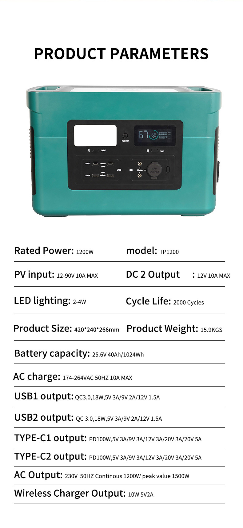 1024Wh Portable Power Station: AC/Solar Rechargeable, Camping/Outdoors Use
