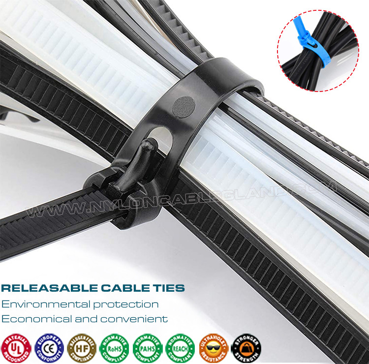 Plastic Loosable Cable Tie 7.6x200mm, Polyamide (Nylon) 66, 94V-2 Reusable Cable Tie (50lbs) for Wire Management