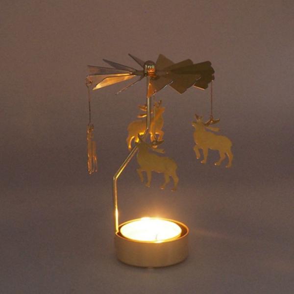 Christmas Santa Claus Snowman Deer Rotary Spinning Carousel Swivel Tealight