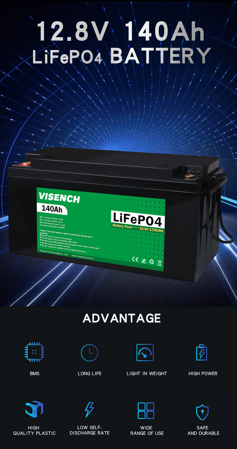 Visench Energy Storage 12V 140Ah RV Lithium Iron Phosphate Battery 12V Lifepo4 Battery