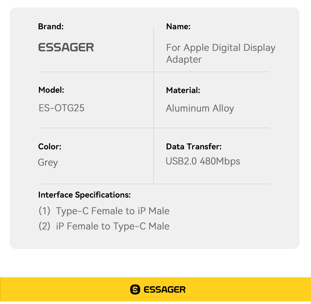 ESSAGER ES-OTG25 Series USB C Lightning OTG Adapter 3A For Apple IPhone