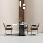 Black Metal Dia 130x75cm Marble Top Round Dining Table long lasting wear