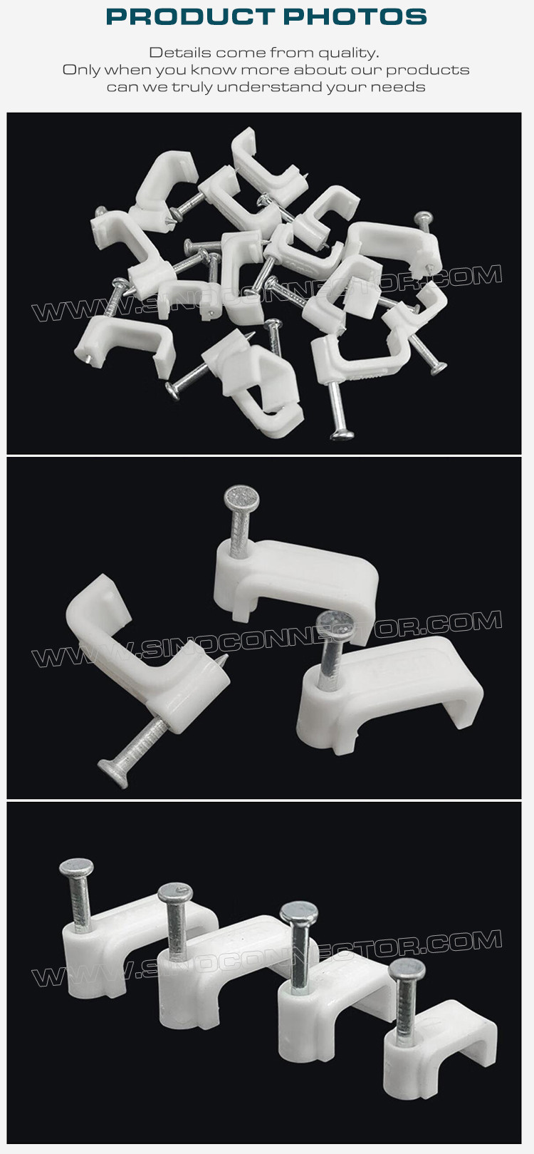 Cable Clips Black Cable Holders 100pcs, 4mm~19mm Square Cable Clips Cable Organizers White with Nails for Flat Cables