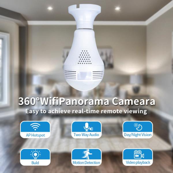 360 Degree Angle Wifi Light Bulb Security Camera With Fisheye Lens Panoramic View