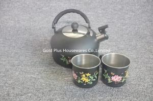 Wholesale Promotion stainless steel tea kettle set with two mugs high grade fashion flower pattern water kettles from china suppliers