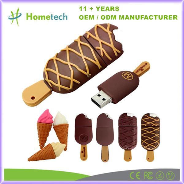 Gift Cartoon Customized USB Flash Drive Ice Cream Shape 16GB PVC Plastic Flash