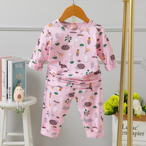 Round Neck Kids Pyjama Set / Long Sleeve Cotton Pjs 120cm Height grind For
