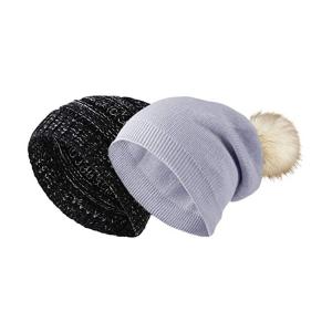 Wholesale Winter Women 58cm Knit Beanie Hats Fur Ball Cap Pom Poms from china suppliers