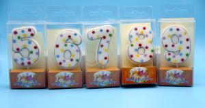 Wholesale ！0-9 Number Birthday Candles ！White Number Shape Candles with Gray Edge and Random colors Little Dots from china suppliers
